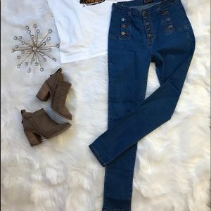 High Raise Button fly skinny denim